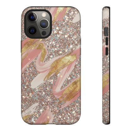 Glitter Blush Marble Phone Case — Pink Gold Swirl Tough Case