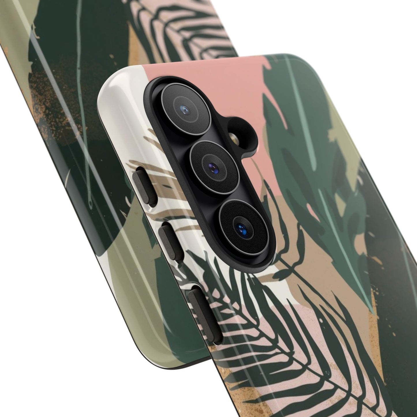 Tropical Leaf Tough Phone Case — Abstract Pink & Green Botanical Protective Cover