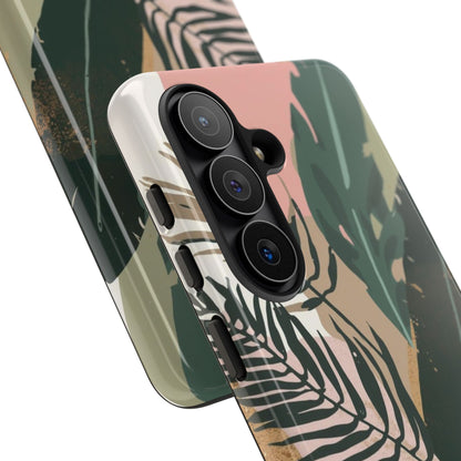 Tropical Leaf Tough Phone Case — Abstract Pink & Green Botanical Protective Cover