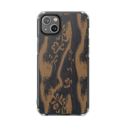 Clear Magnetic Phone Case — Rustic Woodgrain Floral Design