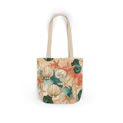 Seashells & Starfish Canvas Tote — Coastal Beach Pattern Tote Bag