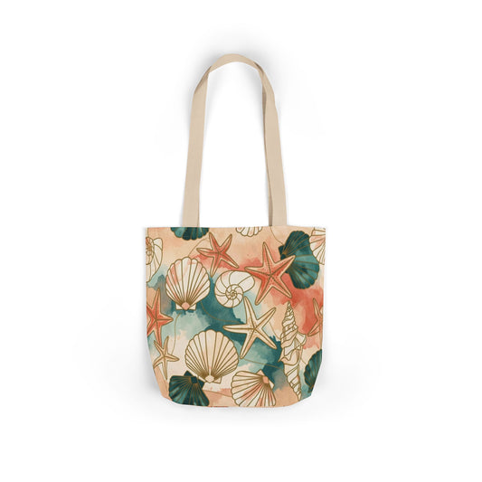 Seashells & Starfish Canvas Tote — Coastal Beach Pattern Tote Bag
