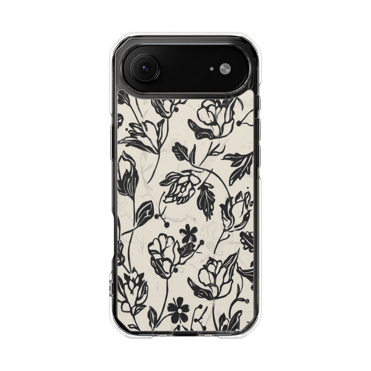Floral Clear Magnetic Phone Case — Black Sketch Roses