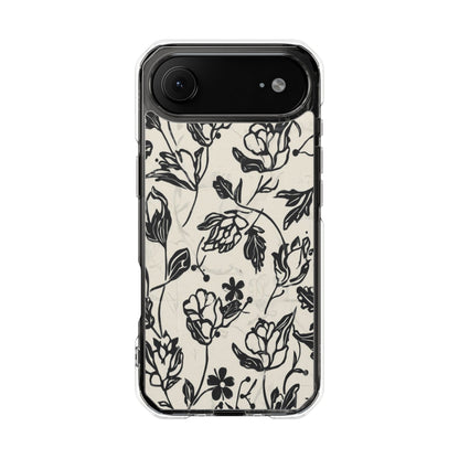 Floral Clear Magnetic Phone Case — Black Sketch Roses