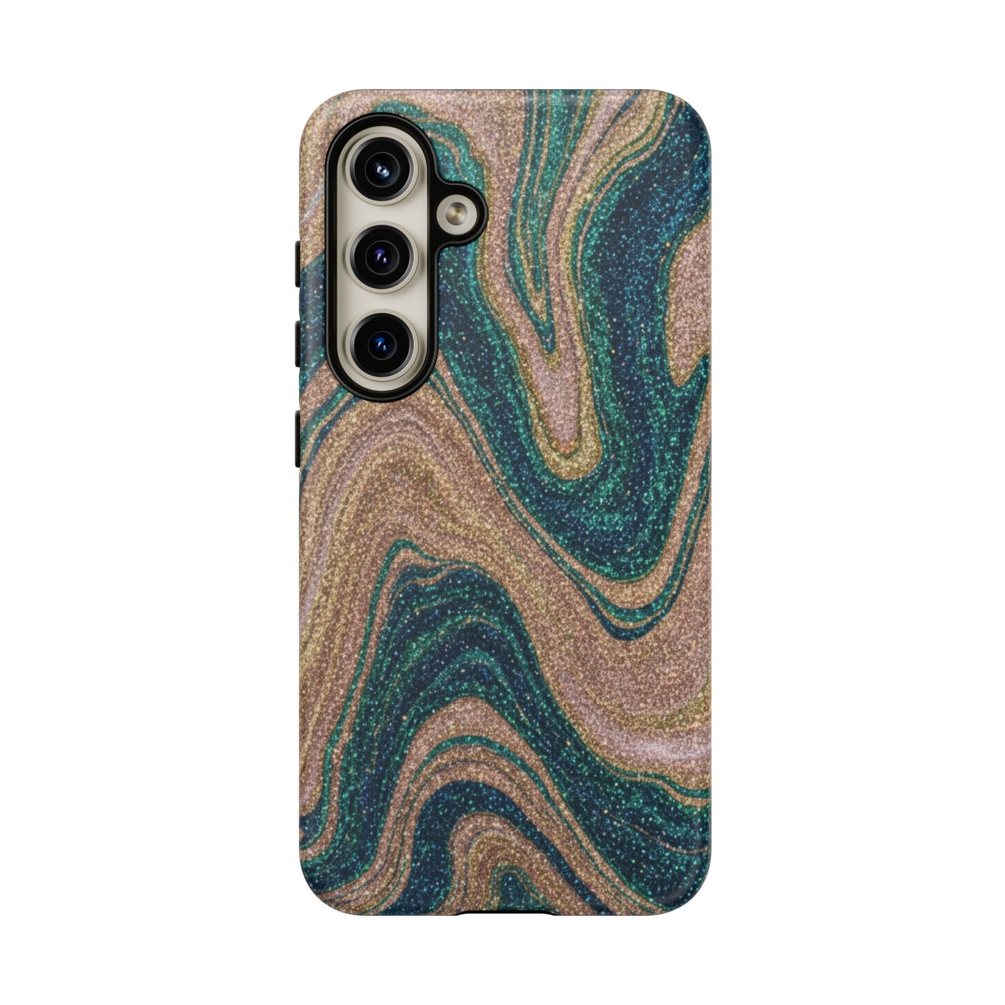Marbled Teal & Gold Phone Case — Glitter Swirl Tough Case