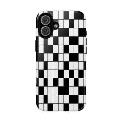 Crossword Grid Phone Case — Black & White Puzzle Pattern Tough Phone Cover
