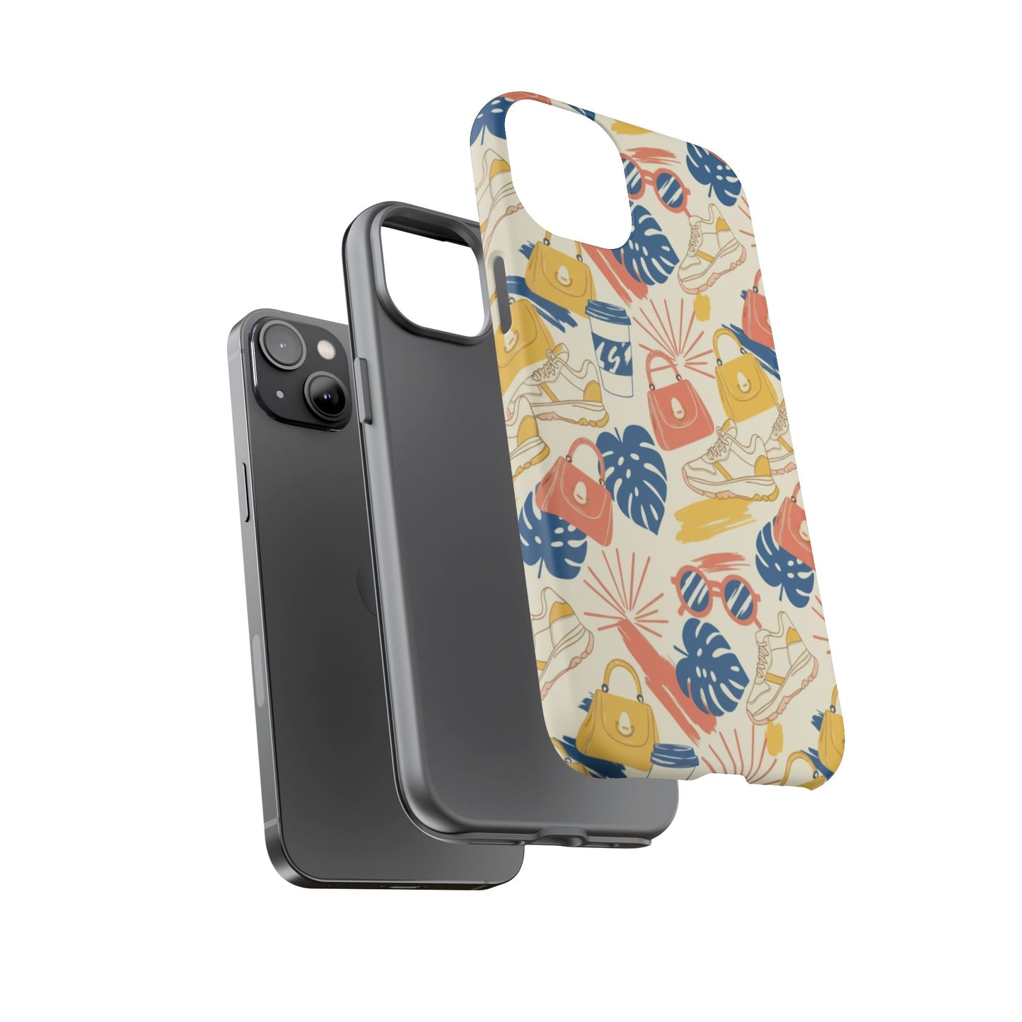 Tough Cases: Retro Summer Pattern Phone Case – Sunglasses, Sneakers & Tropical Leaves