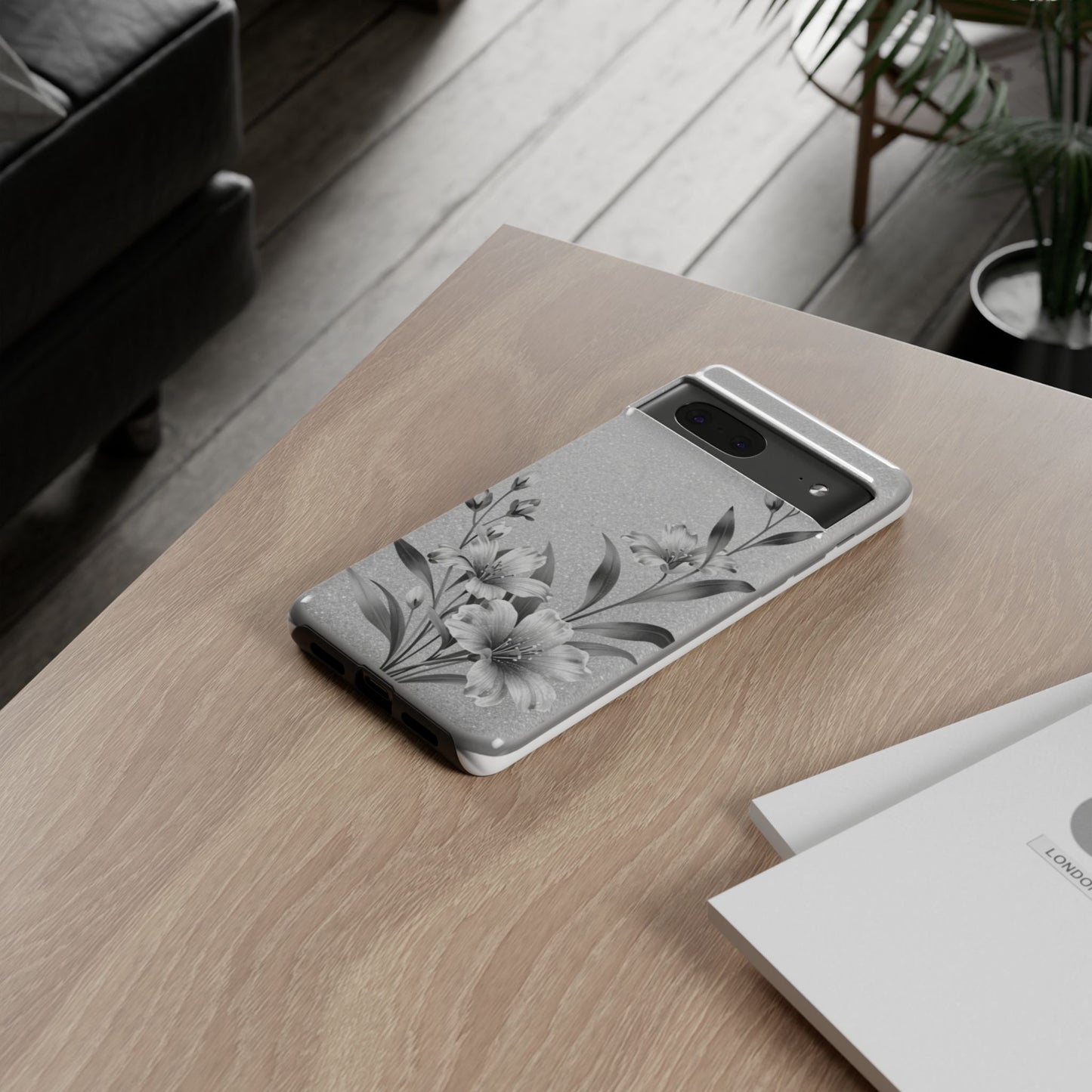 Floral Monochrome Phone Case — Elegant Black & White Lily Design