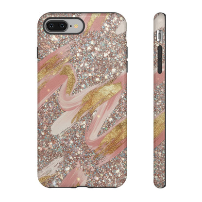 Glitter Blush Marble Phone Case — Pink Gold Swirl Tough Case