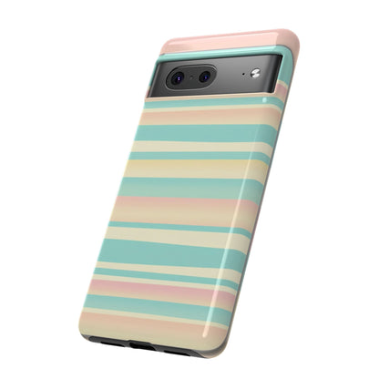Pastel Striped Tough Phone Case — Mint, Peach & Cream Protective Cover
