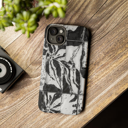 Monochrome Tile Floral Tough Phone Case