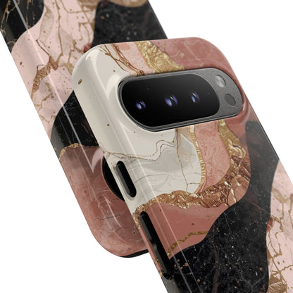 Marbled Rose Gold Phone Case — Abstract Pink & Black Protective Tough Case