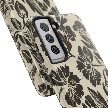 Floral Noir Tough Phone Case — Black Vintage Flower Protective Cover
