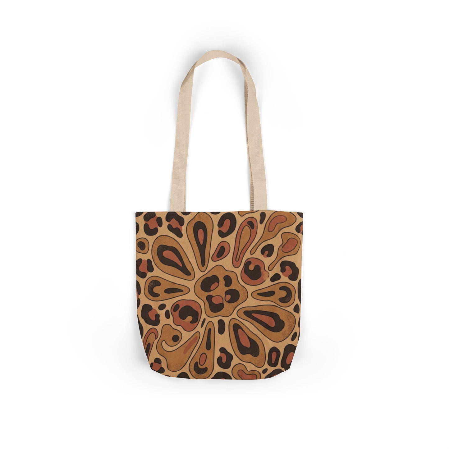 Leopard Mandala Canvas Tote — Brown Retro Animal Print Tote Bag