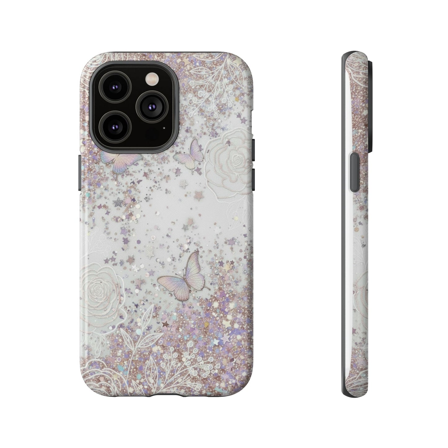 Butterfly Glitter Tough Phone Case — Floral Sparkle Protective Case