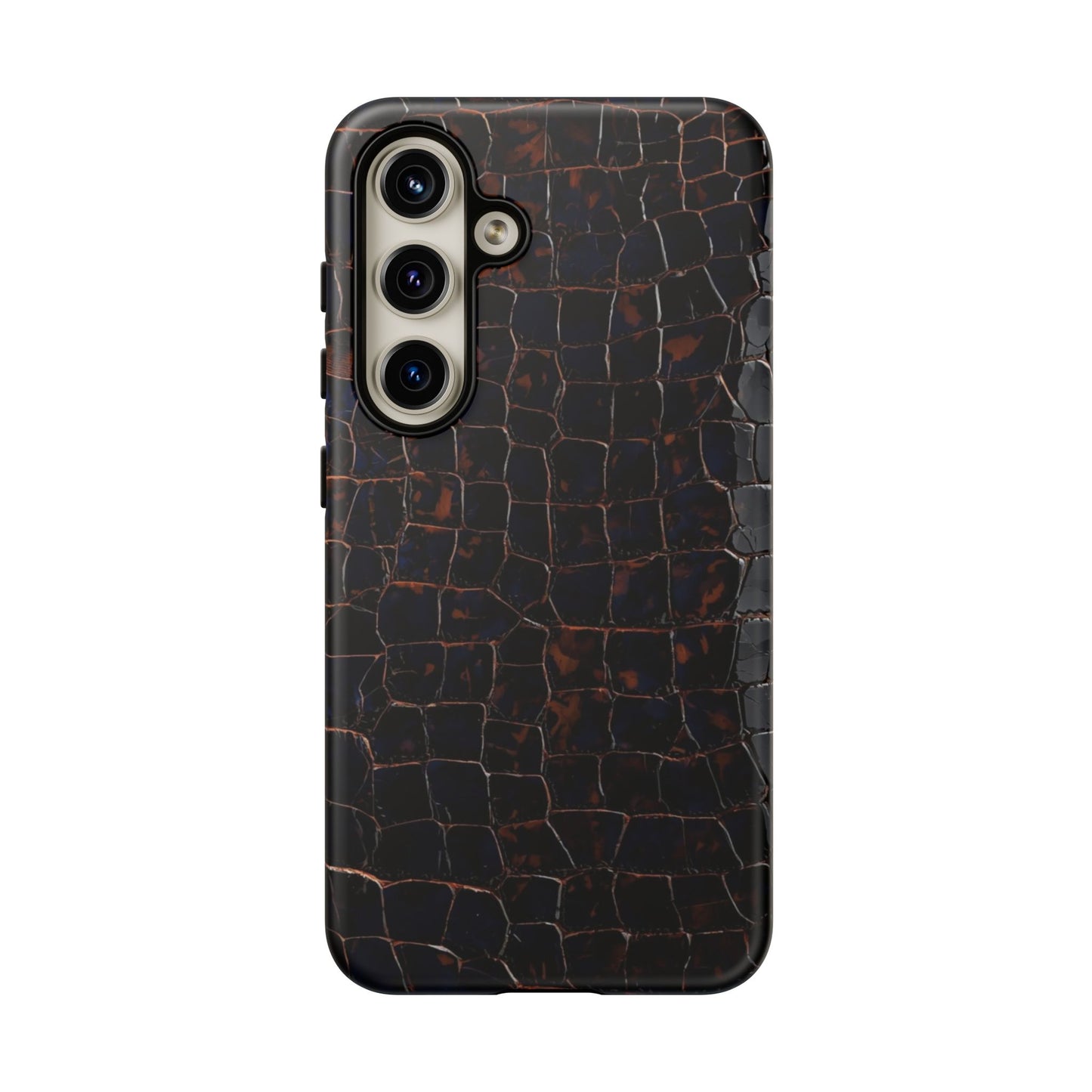 Croc-Embossed Tough Phone Case — Shockproof Black Alligator Texture