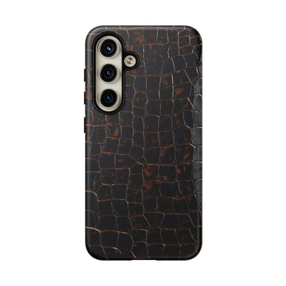 Croc-Embossed Tough Phone Case — Shockproof Black Alligator Texture