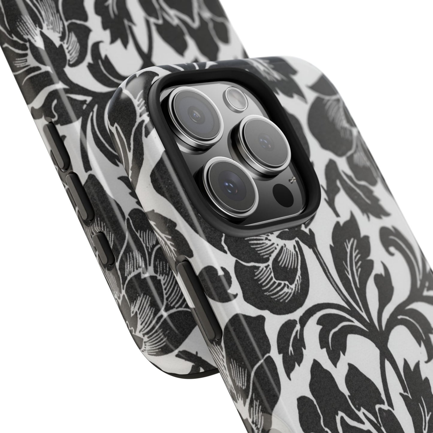 Tough Phone Case — Black & White Vintage Floral Protective Cover