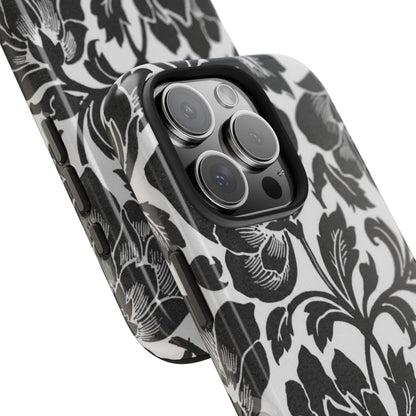 Tough Phone Case — Black & White Vintage Floral Protective Cover