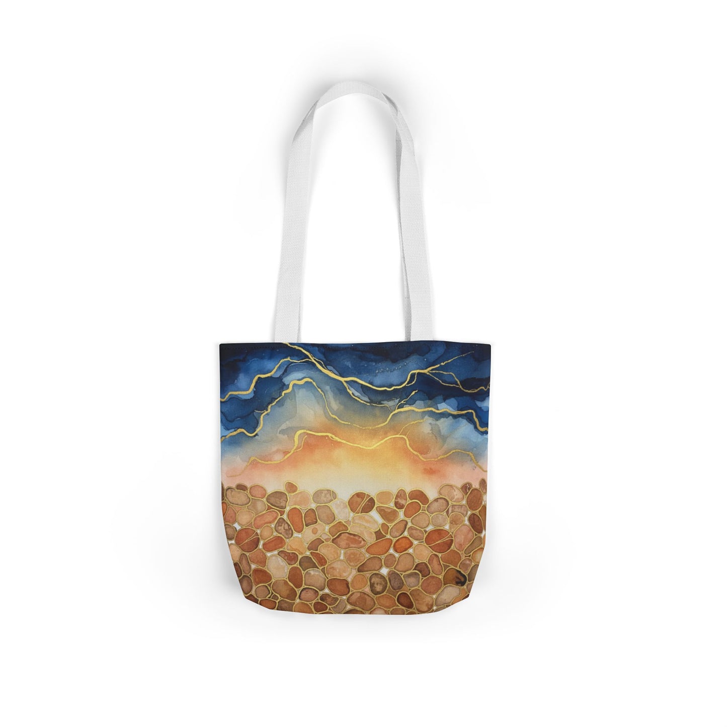 Sunset Pebble Beach Canvas Tote — Artistic Ocean Wave Beach Tote Bag