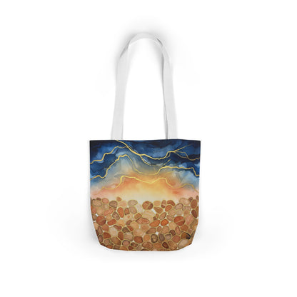Sunset Pebble Beach Canvas Tote — Artistic Ocean Wave Beach Tote Bag