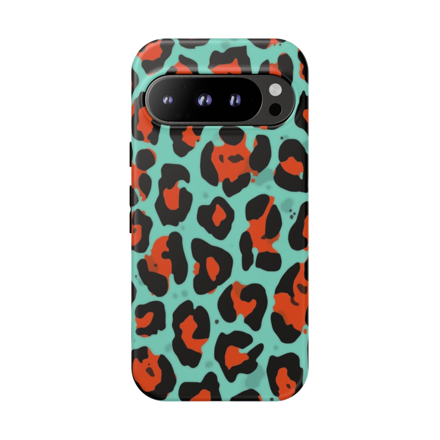 Leopard Print Tough Phone Case — Teal & Rust Protective iPhone Cover