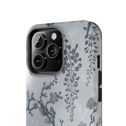 Tough Phone Case — Gray Cherry Blossom Ink Floral Design