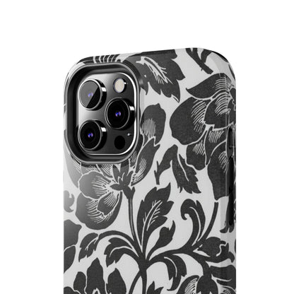 Tough Phone Case — Black & White Vintage Floral Protective Cover