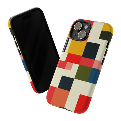 Abstract Color Block Tough Phone Case — Retro Geometric Protective Cover