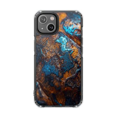 Magnetic Clear Phone Case — Blue & Copper Abstract Tortoise Impact Design
