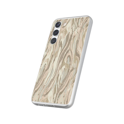 Neutral Marble Swirl Flexi Phone Case — Beige Abstract Protective Cover