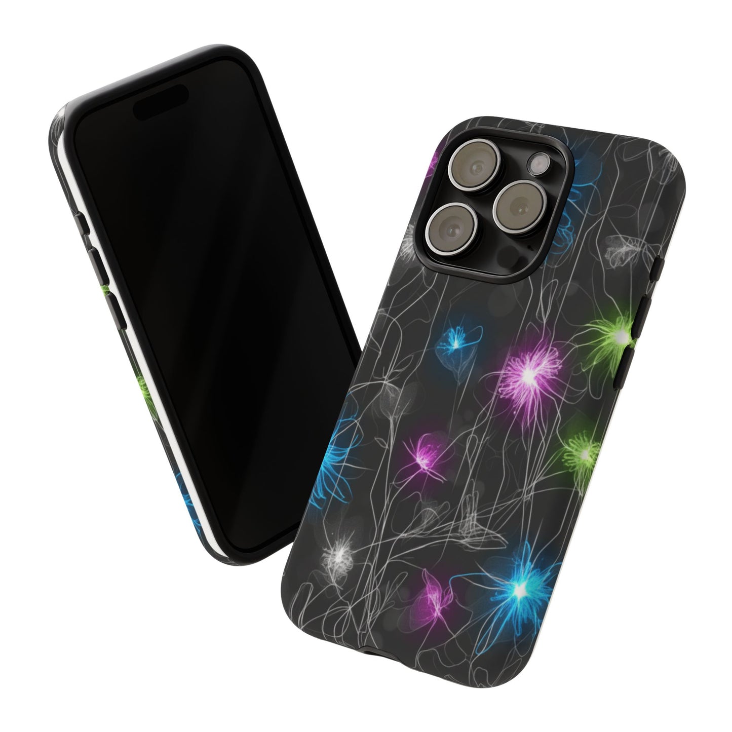 Neon Floral Tough Phone Case — Glow Flower Protective iPhone Cover