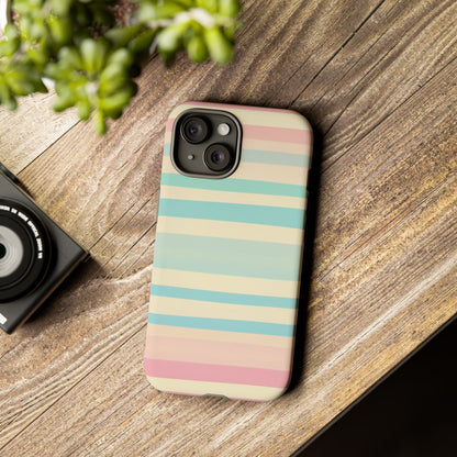 Pastel Striped Tough Phone Case – Protective Retro Rainbow Design
