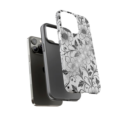 Floral Lace Phone Case — Black & White Vintage Flower Protective Case
