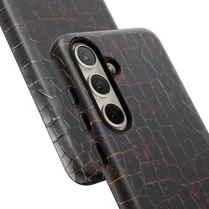 Croc-Embossed Tough Phone Case — Shockproof Black Alligator Texture