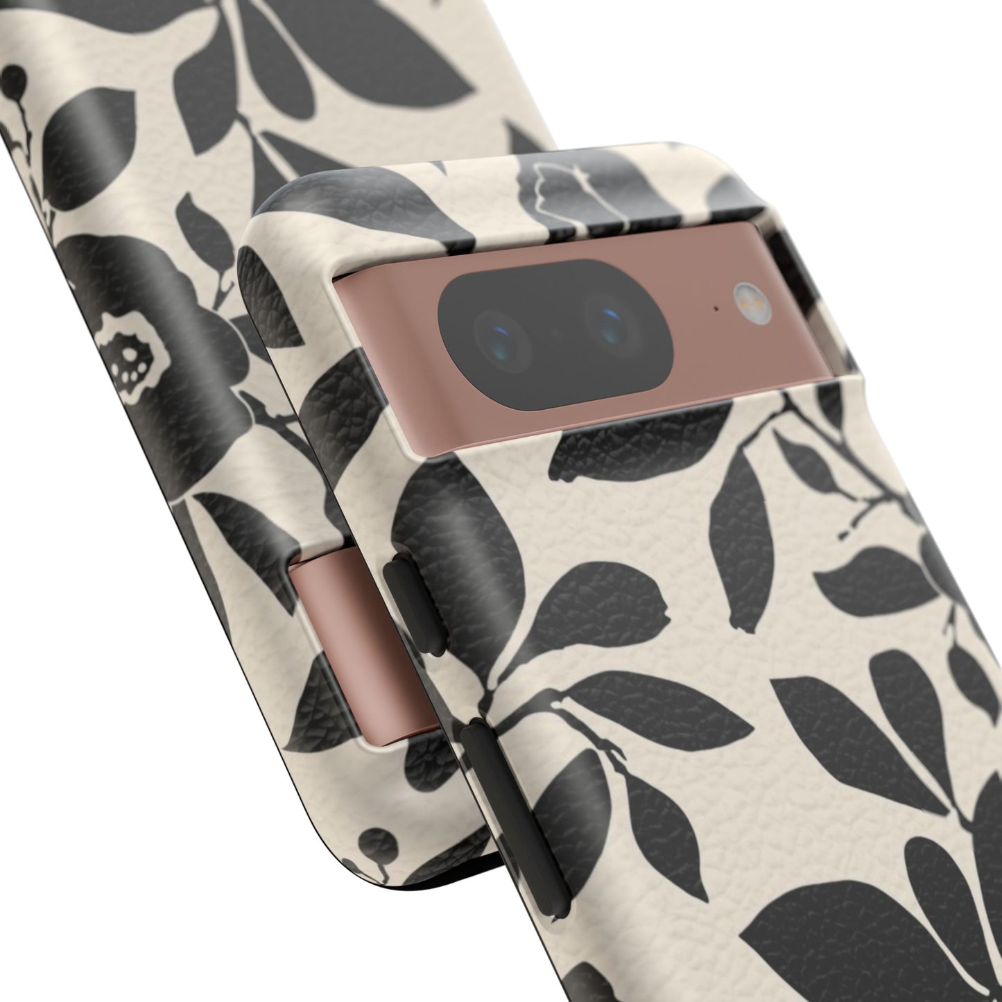 Black Floral Pattern Phone Case — Monochrome Botanical Tough Case
