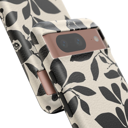 Black Floral Pattern Phone Case — Monochrome Botanical Tough Case