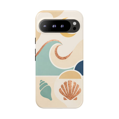 Sea Breeze Tough Phone Case — Retro Waves & Shells Design