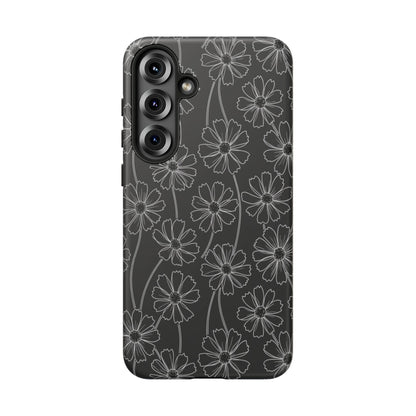 Floral Doodle Tough Phone Case — Black & Gray Daisy Pattern