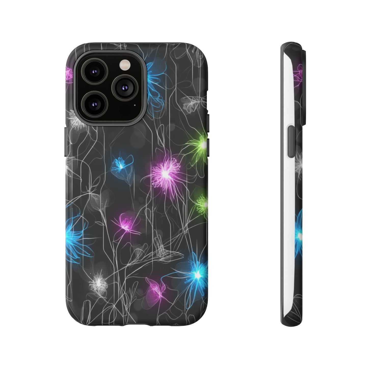 Neon Floral Tough Phone Case — Glow Flower Protective iPhone Cover