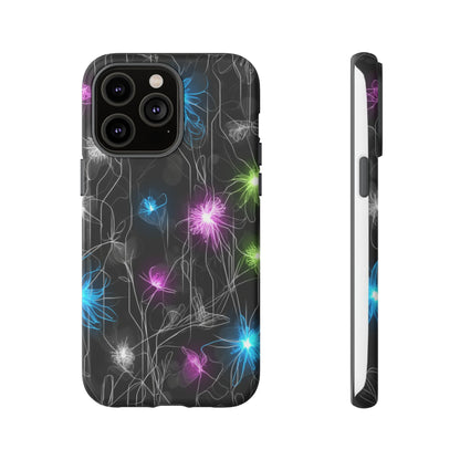 Neon Floral Tough Phone Case — Glow Flower Protective iPhone Cover