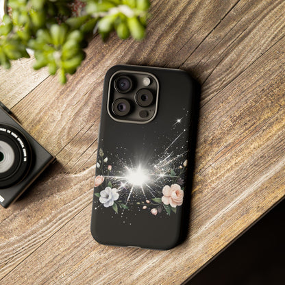 Floral Burst Phone Case — Protective Black Sparkle Design