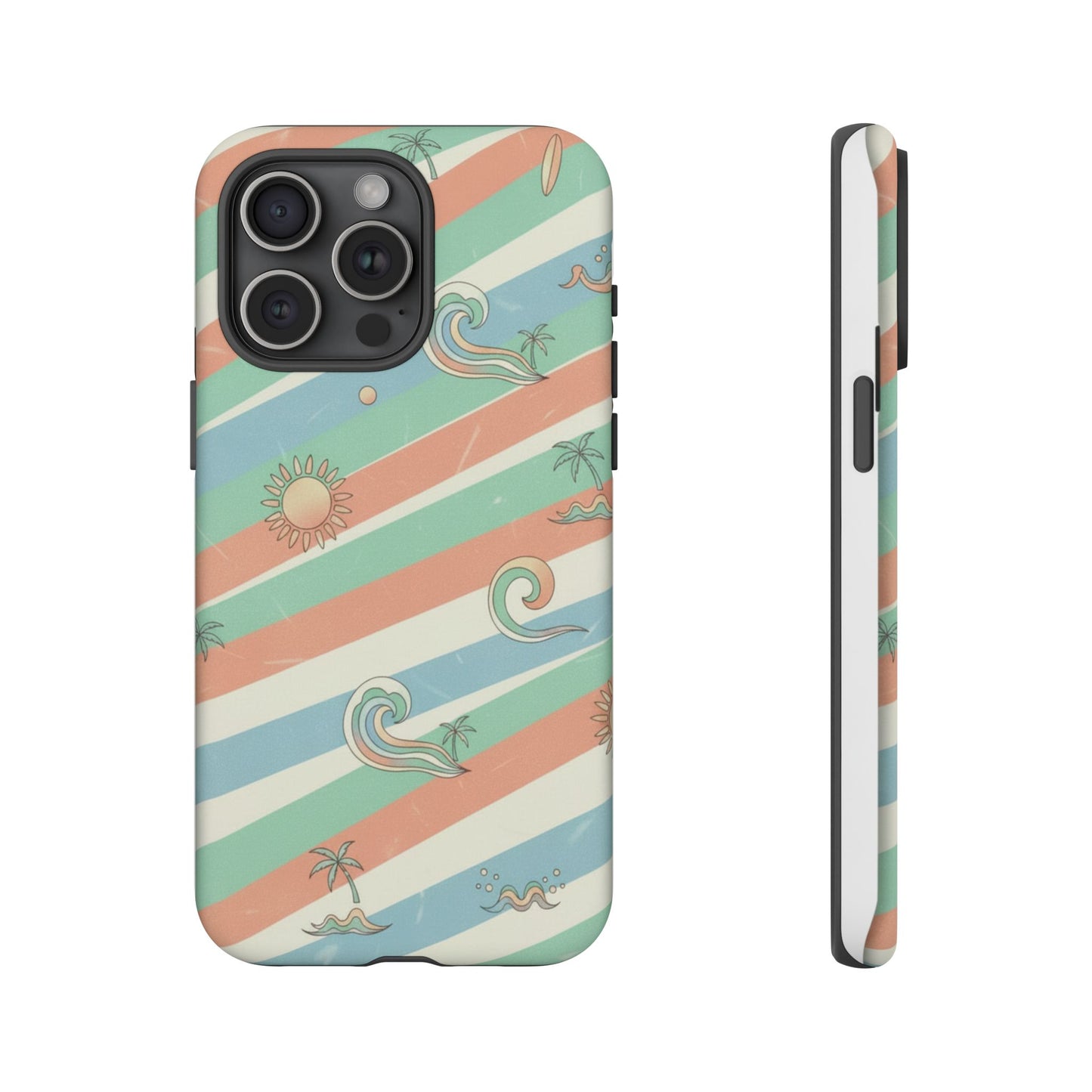 Surf Stripe Tough Phone Case — Retro Beach Waves Pattern