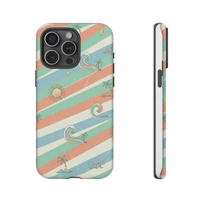 Surf Stripe Tough Phone Case — Retro Beach Waves Pattern