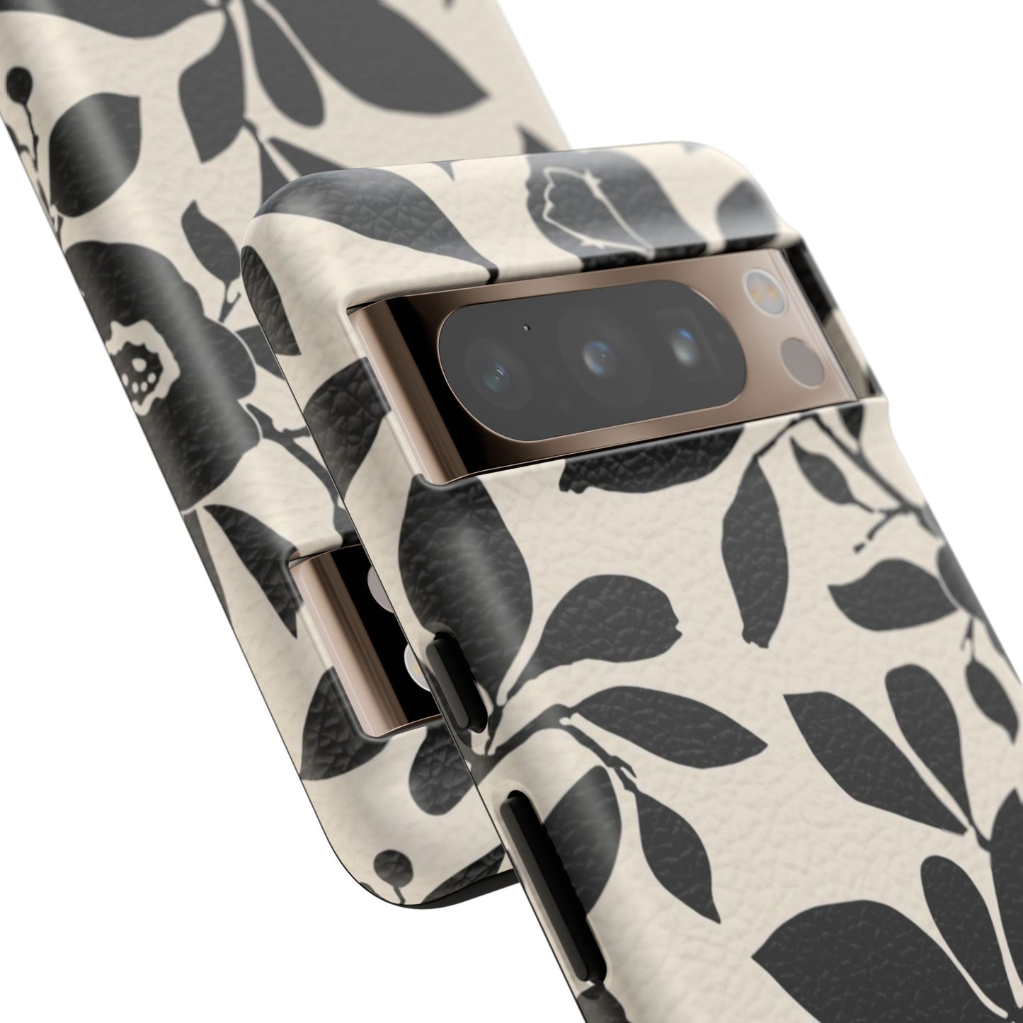 Black Floral Pattern Phone Case — Monochrome Botanical Tough Case