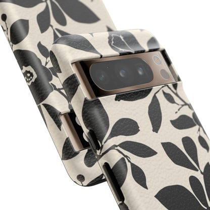 Black Floral Pattern Phone Case — Monochrome Botanical Tough Case