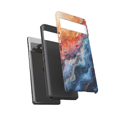 Marbled Galaxy Tough Phone Case — Abstract Blue & Coral Protective Cover