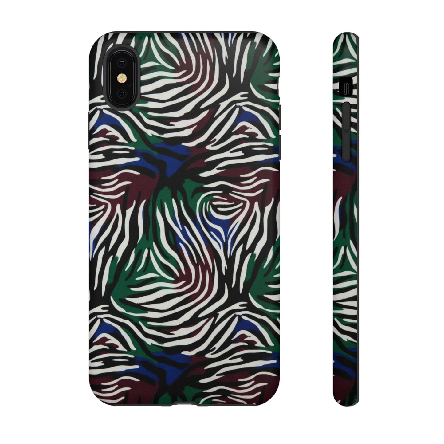 Zebra Camo Tough Phone Case – Green & Blue Animal Print Protective Cover