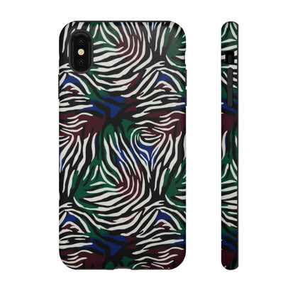 Zebra Camo Tough Phone Case – Green & Blue Animal Print Protective Cover