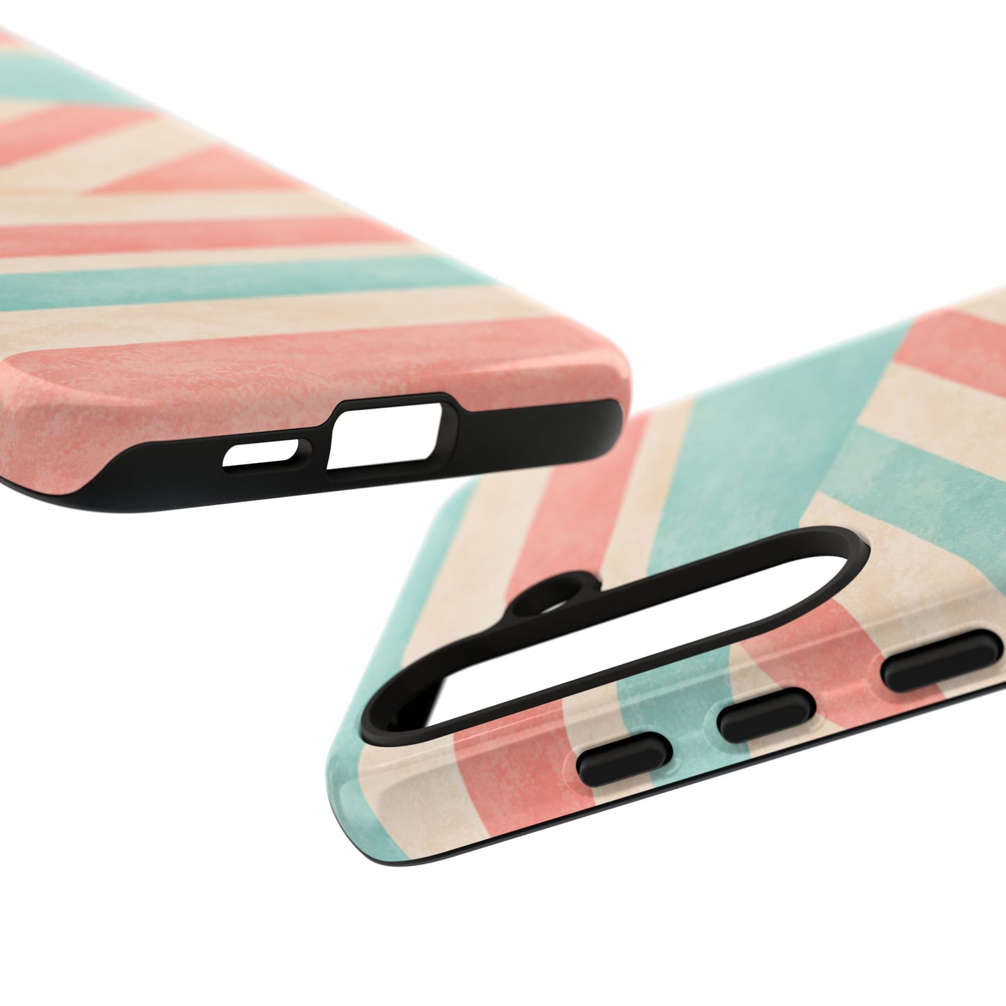 Pastel Stripes Tough Phone Case – Retro Coral & Teal Protective Cover